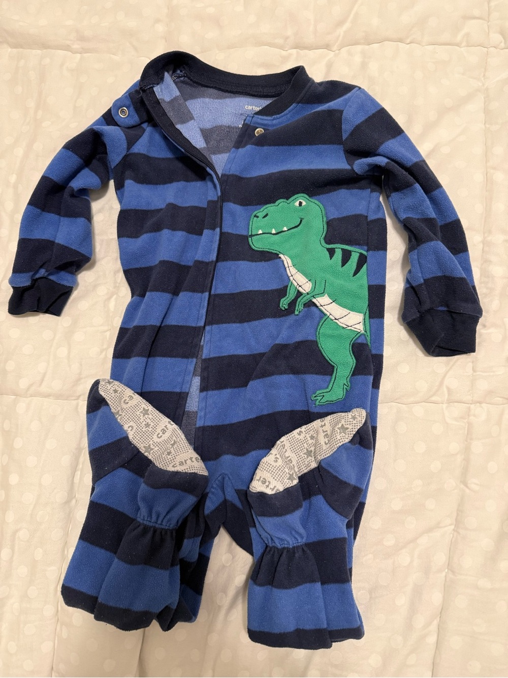 Carter's Blue & Navy Striped Dino Footie